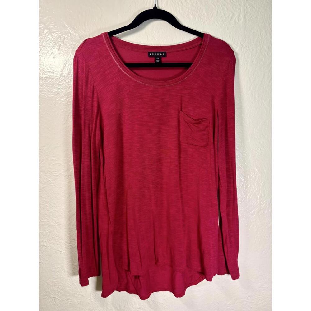 Woman's Tribal Brand Long Sleeve Pink‎ Shirt Layering Activewear Scoop Neck Sz M